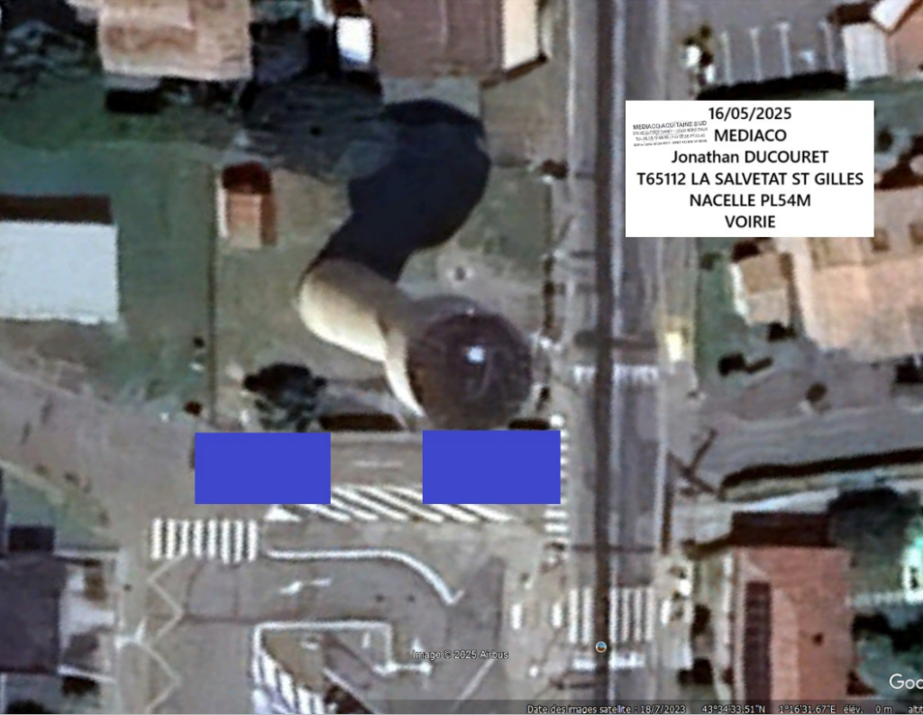 Plan satellite avec zone de travaux 